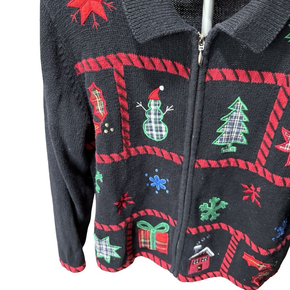 Holiday Lodge North Crest Women’s Black Full Zip Christmas Sweater Size Large - Picture 5 of 11